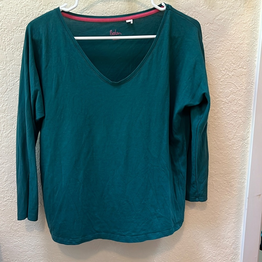 Boden voop neck 3/4 sleeve teal green tshirt